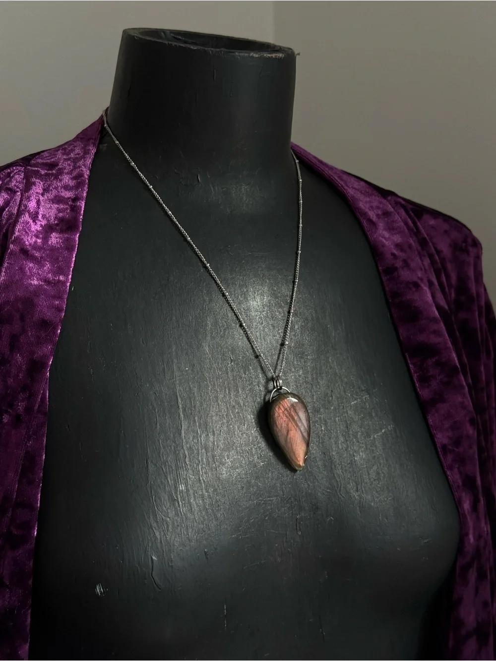 Labradorite Teardrop Pendant Necklace - Rose Flash natural  crystal jewelry